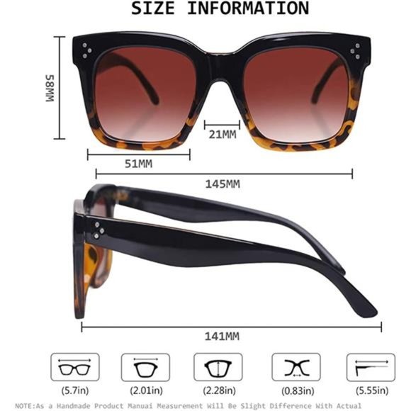 2pcs Vintage Women Oversized Sunglasses Designer Luxury Square UV400 Protection - Picture 2 of 7